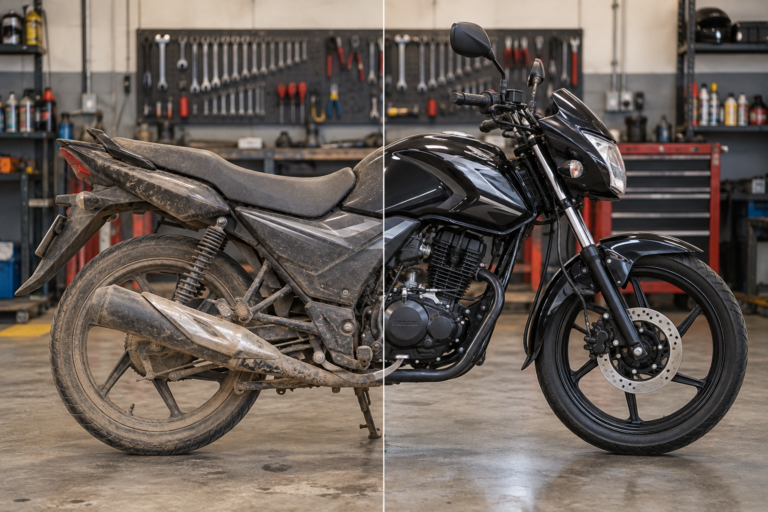 Before and after motorcycle service comparison